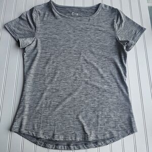 Zyia Active Striped Gray T-shirt Athletic Top Womens Large